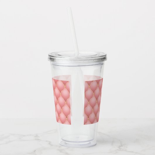 Luxe Blush Roze Rose Gold Diamond Tufted Patroon Acryl Drinkbeker (Links)