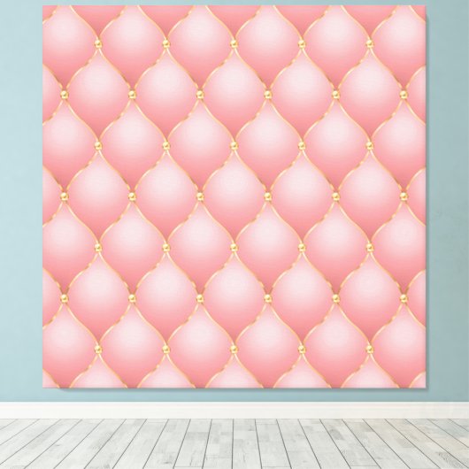 Luxe Blush Roze Rose Gold Diamond Tufted Patroon Canvas Afdruk (Insitu (Houten vloer))