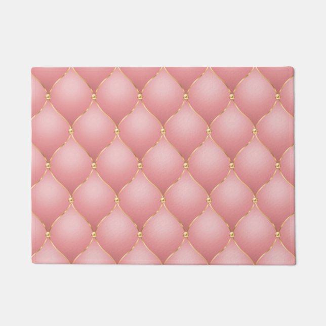 Luxe Blush Roze Rose Gold Diamond Tufted Patroon Deurmat (Voorkant)