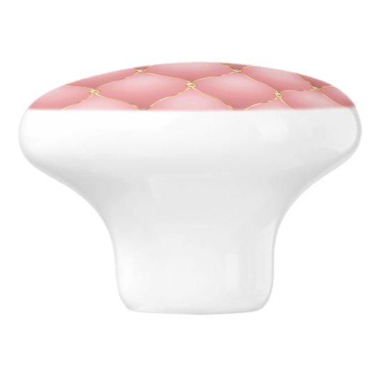 Luxe Blush Roze Rose Gold Diamond Tufted Patroon Keramische Knop (Zijkant)