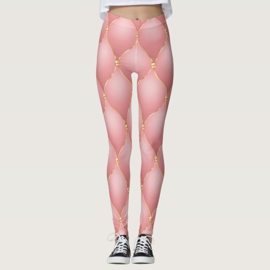 Luxe Blush Roze Rose Gold Diamond Tufted Patroon Leggings (Voorkant)