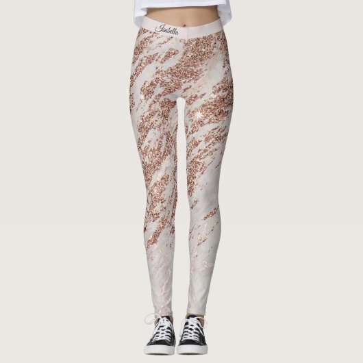 Luxe Blush roze roze glitter Marmer Voeg tekst toe Leggings (Voorkant)