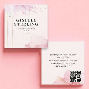Luxe Blush Roze Waterverf Gold Folie QR Code Vierkante Visitekaartje