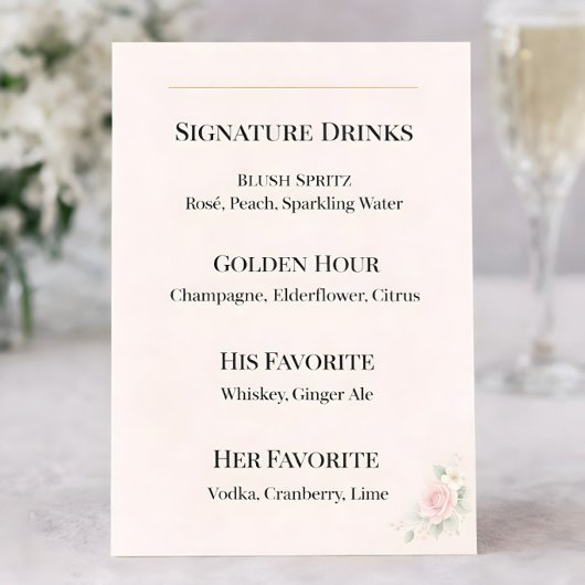 Luxe Blush Signature Drinks Trouwbord Menu