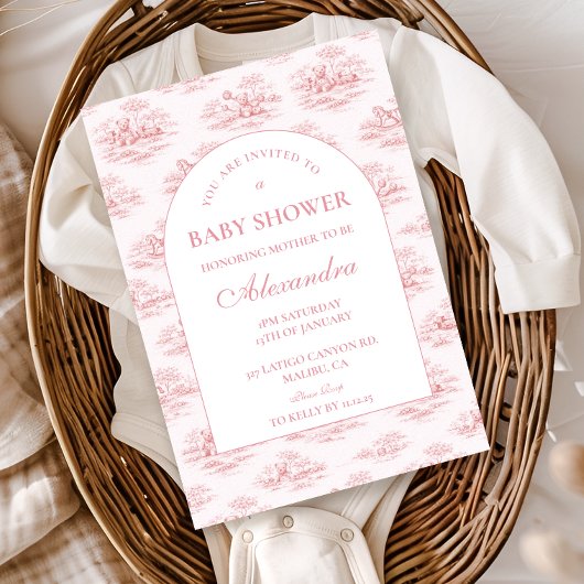 Luxe Blush Toile Baby Shower Kaart
