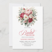 Luxe Boheem Rood Wit Groenelementen Bruiloftsdouch Kaart (Voorkant)