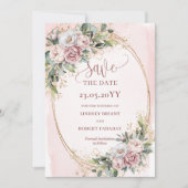 Luxe Boheem Stof Roze Eucalyptus Save The Date (Voorkant)