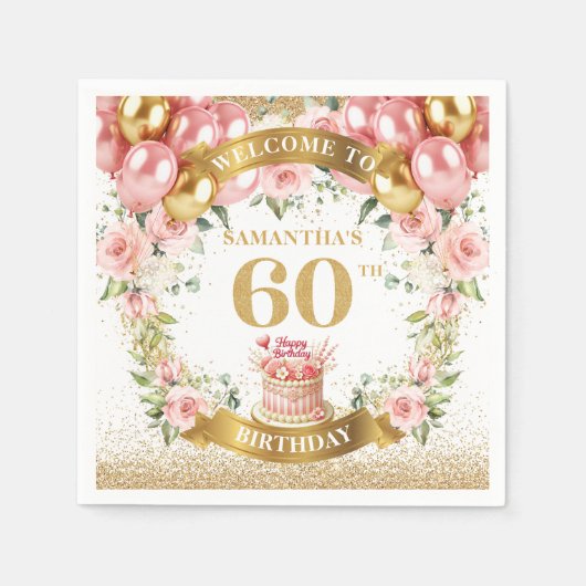 Luxe Boho 60e verjaardag servetten Waterverf bloem (Voorkant)