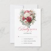 Luxe Boho Bloemstuk Rood Wit RSVP Bijlage Kaartje (Voorkant)