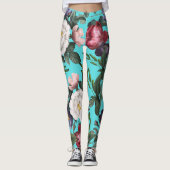 Luxe boho blue sky zomer helder roos patroon leggings (Voorkant)
