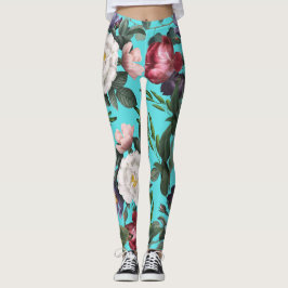 Luxe boho blue sky zomer helder roos patroon leggings
