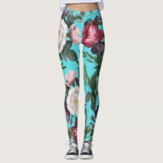 Luxe boho blue sky zomer helder roos patroon leggings