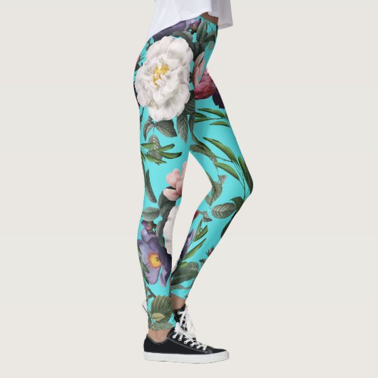 Luxe boho blue sky zomer helder roos patroon leggings (Rechts)