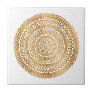 Luxe Boho Faux Gold Mandala Ornament White Tegeltje