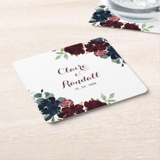 Luxe Boho Kleurrijke Bloemige Bruiloft Kartonnen Onderzetters (Schuin)