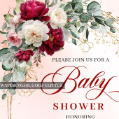 Luxe Boho Maroon Floral Gold Baby Shower Invitatio Kaart