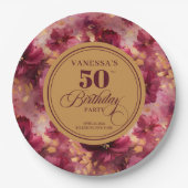 Luxe Boho Marsala Blush Goud 50e Verjaardag Bord (Voorkant)