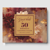 Luxe Boho Marsala Blush Gouden Bloemen 50 Verjaard Gastenboek (Voorkant)