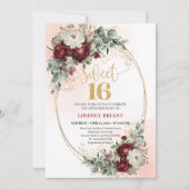 Luxe Boho Marsala Peonies Gold Sweet Sixteen 16th Kaart (Voorkant)