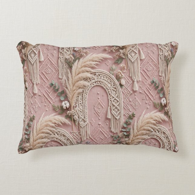 Luxe Boho Stof Rose Pampas Gras Worp Kussen - (Voorkant)