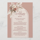 Luxe Boho Stof Roze Pampas Bloemige Bruiloft Menu (Voorkant)