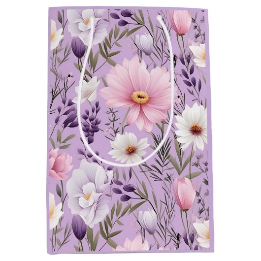 Luxe Boho Waterverf Bloem Middel Elegant Medium Cadeauzakje (Voorkant)