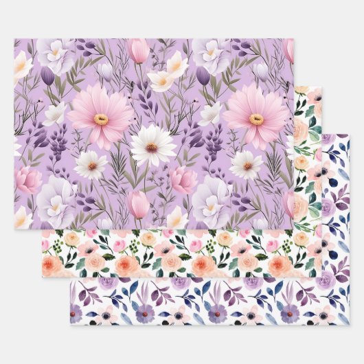 Luxe Boho Waterverf Bloemengeschenk Inpakpapier Vel (Set)