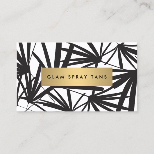 Luxe Bold Black and White Palm Leaves Spray Tan Visitekaartje (Voorkant)