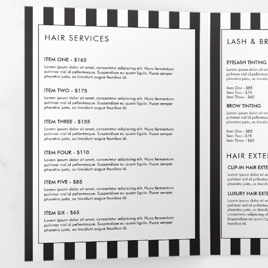 Luxe Bold Black and White Stripes Brochure Drieluik Kaart (Binnenzijde eerst)