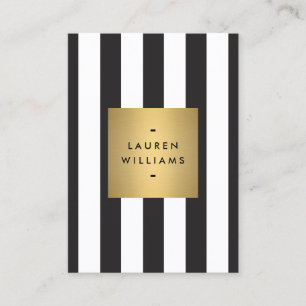 Luxe Bold Black and White Stripes Gold Box Large Visitekaartje