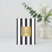 Luxe Bold Black and White Stripes Gold Box Large Visitekaartje (Staand voorkant)