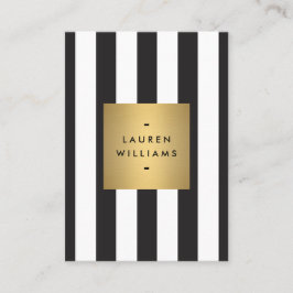 Luxe Bold Black and White Stripes Gold Box Large Visitekaartje