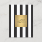 Luxe Bold Black and White Stripes Gold Box Large Visitekaartje (Voorkant)