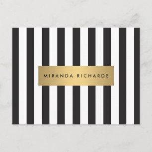 Luxe Bold Black and White Stripes met Gold Bar Briefkaart