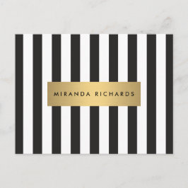 Luxe Bold Black and White Stripes met Gold Bar Briefkaart