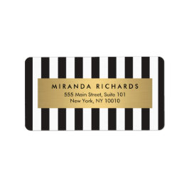 Luxe Bold Black and White Stripes met Gold Bar Etiket