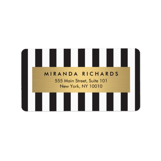 Luxe Bold Black and White Stripes met Gold Bar Etiket (Voorkant)