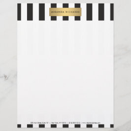 Luxe Bold Black and White Stripes met Gold Bar Gepersonaliseerd Briefhoofd