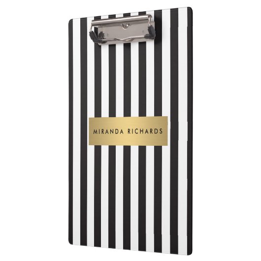 Luxe Bold Black and White Stripes met Gold Bar Klembord (Links)