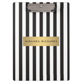 Luxe Bold Black and White Stripes met Gold Bar Klembord