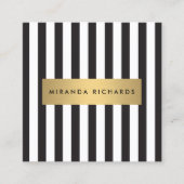 Luxe Bold Black and White Stripes met Gold Bar Vierkante Visitekaartje (Voorkant)