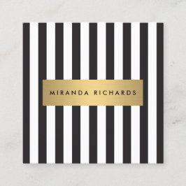 Luxe Bold Black and White Stripes met Gold Bar Vierkante Visitekaartje