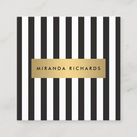 Luxe Bold Black and White Stripes met Gold Bar Vierkante Visitekaartje (Voorkant)