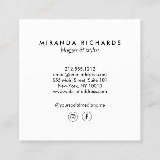 Luxe Bold Black and White Stripes met Gold Bar Vierkante Visitekaartje (Achterkant)