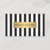 Luxe Bold Black and White Stripes met Gold Bar Visitekaartje (Voorkant)