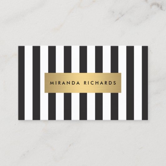 Luxe Bold Black and White Stripes met Gold Bar Visitekaartje (Voorkant)