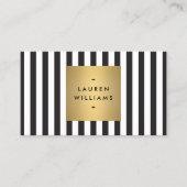 Luxe Bold Black and White Stripes met Gold Box II Visitekaartje (Voorkant)