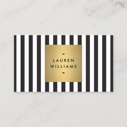Luxe Bold Black and White Stripes met Gold Box II Visitekaartje (Voorkant)