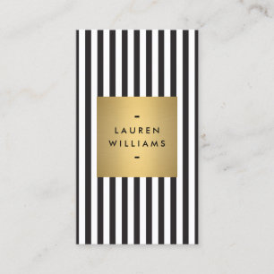Luxe Bold Black and White Stripes met Gold Box Visitekaartje
