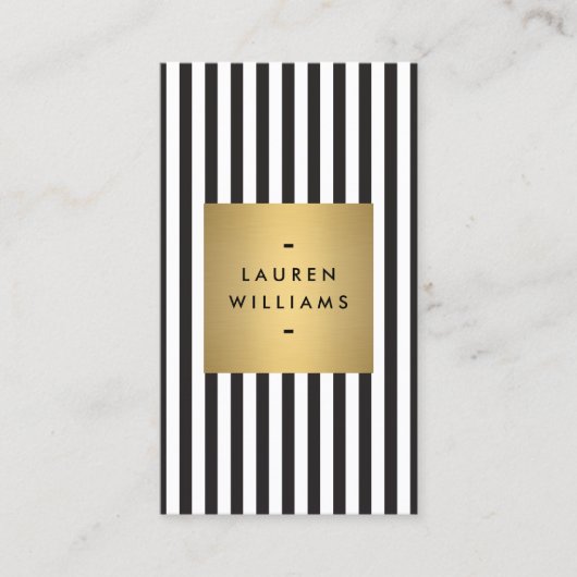 Luxe Bold Black and White Stripes met Gold Box Visitekaartje (Voorkant)